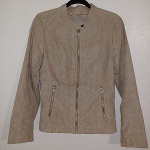 Zip up jacket women’s medium moto style tan cream beige jacket Valerie Stevens